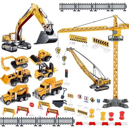 Alloy Construction Site Vehicles Toy Playsets Kids Engineering Kit Tractor Digger Crane Trucks Excavator Birthday Gift for Boys
