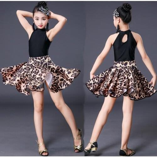 Leopard Print Girls Latin Dance Fringe Dress Kids Ballroom Competition Evening Party Stage Performance Clothing Top+Skirt Set