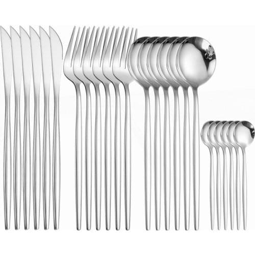 Home Cutlery Set Silver Tableware Stainless Steel Dinner Set Western Dinnerware Kitchen Spoon Fork Knife Flatware Dropshipping