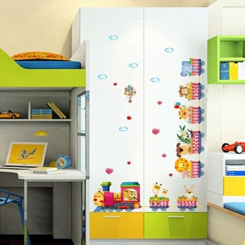 Cartoon animal train wall sticker PVC Material DIY animal park wall decals For Childrens room kindergarten wall decor sticker