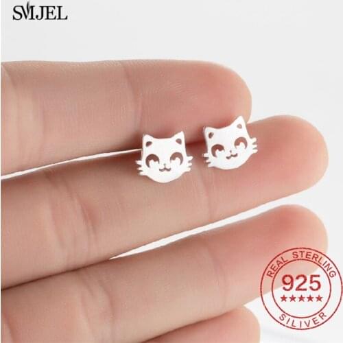 Small 925 Sterling Silver Cat Stud Earrings for Women Multiple Animal Cat Paw Ear Earrings Piercing Dog Studs S925 Birthday Gift