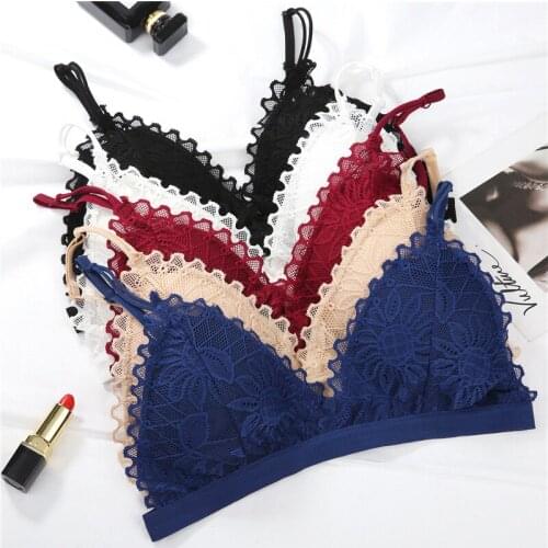 Sexy Seamless Underwear Deep V Girls Thin French Style Bralette Lace Wireless Triangle Cup Women Lingerie Soft Bra 5 PCS