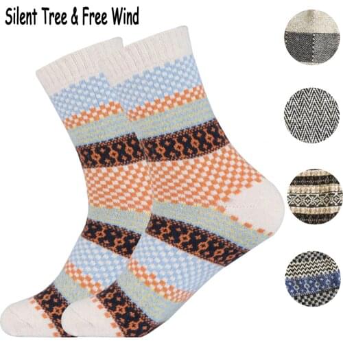 Winter Vintage Men Wool Socks Retro Classical Male Plaid Striped Patchwork Wave Patterned Thermal Warm Business Dress Crew Sock