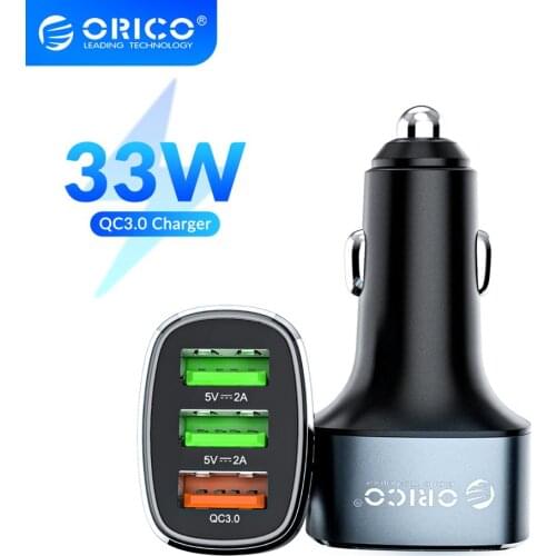 ORICO 33W 3 USB Ports Quick Charge QC 3.0 Car Charger for iPhone XR XS MAX 8 Samsung S10 Charger Mobile Phone Fast Car-Charger