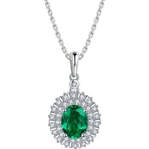 Pirmiana 2021 Classic Style 925 Sterling Silver Necklace Oval Shape Lab Growth Created Emerald Pendant Jewelry