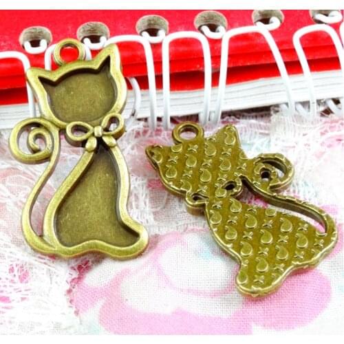 20pcs/lot 17.2*32.5MM Zinc Alloy Charms Antique Bronze Plated Cat Charms Pendants Metal Jewelry Findings Fit DIY