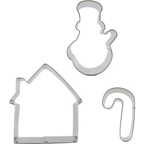 Snowman, Bungalow , Walking Stick shaped 3 piece biscuit cutting molds, baking tools, cake decorating soft candy tools