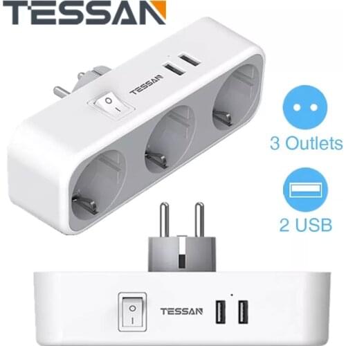Portable Multiple Power Outlet Expander with USB Ports On/Off Switch EU Plug Power Strip Socket for Travel/ Office/ Bathroom