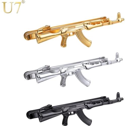U7 AK47 Shape Tie Clips Set 3PCS Fashion Men Jewelry For Business Punk Style Gold/Black/Silver Color Male Necktie Tie Pin TC004