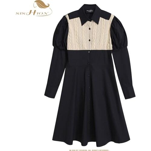 SISHION Streetwear Women 2021 Loose Dress VD1672 Long Sleeve Patchwork Knitted femme robe undefined Dresses for Women 2021