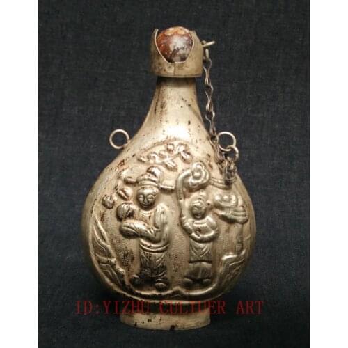 YIZHU CULTUER ART Collection Old China Tibet Silver Handmade Sculpture Figure Statue Snuff bottles