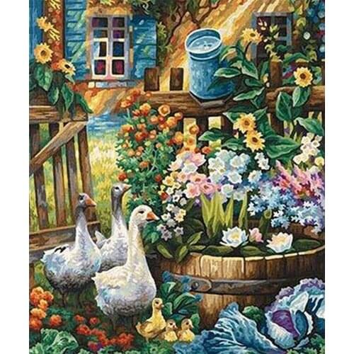 Yujohom Diamond Painting by Number Garden Flowers Ducks Diamond Embroidery Sale Full Square Nature Diy Mosaic Puzzle Art Crafts