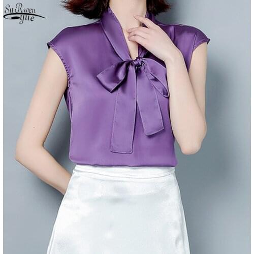 2021 Comfort Solid V-neck Lady Tops Gentle Satin Shirt Femme Summer Plus Size Women Clothes Blusas Elegante Women Blouse 9460 50