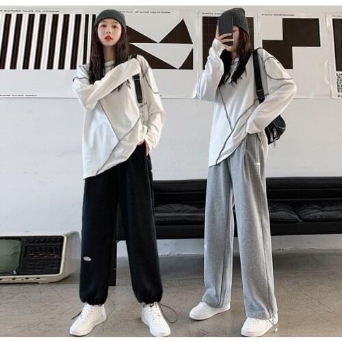 Pants Women 2021 Plus Sweat Pants Drape Loose Since Beam Waist Straight wide-legged Leisure Womens Trousers GZLFA18611