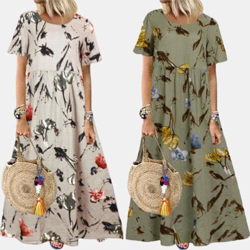 Gray loose waist long skirt 2021 summer new womens bow print temperament commuter dress woman