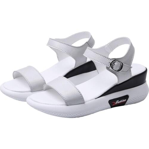 YSHUNIJ 2021 Summer Woman Sandals Platform Comfort Ladies Leather Shoes Woman Wedge Heel Beach Sandals for Women Flipflop Ladies
