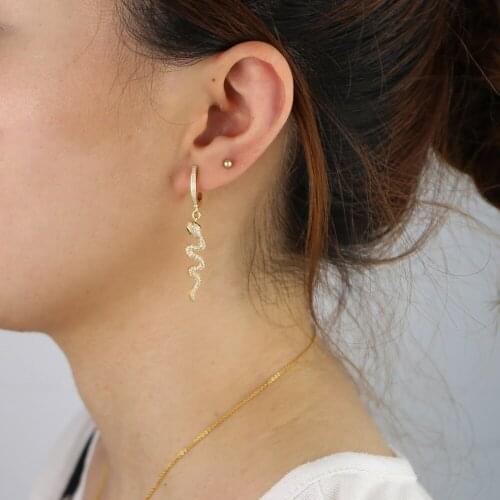 2019 new arrived delicate green cz sweep adorable girl women trendy fashion Gold filled cute lovely snake dangle drop earring
