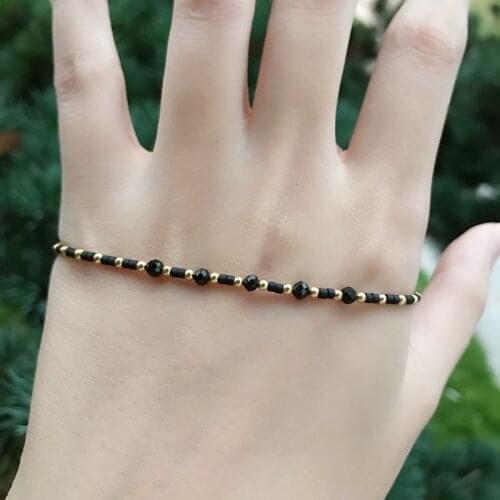 Black Beads Charm Bracelet Fashion Crystal Miyuki Bracelets Bangle Women Handmade Simple Pulsera Miyuki Stone Bracelet Jewelry