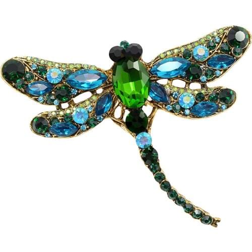 1pc Crystal Vintage Dragonfly Brooches for Women Large Insect Brooch Pin Fashion Dress Coat Accessories Cute Jewelry