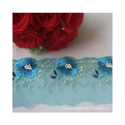 1Yard Flower LaceTrim Dress Wedding Blue Red Lace Ribbon Fabric Applique Baby DIY Embroidered Sewing Craft 11cm Width