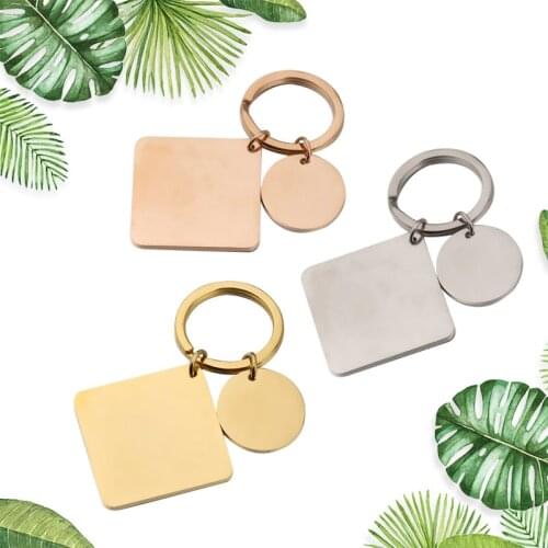 100% Stainless Steel Square & Round Charm Blank For Engrave Metal Square & Round Tag Keyring Mirror Polished Wholesale 10pcs