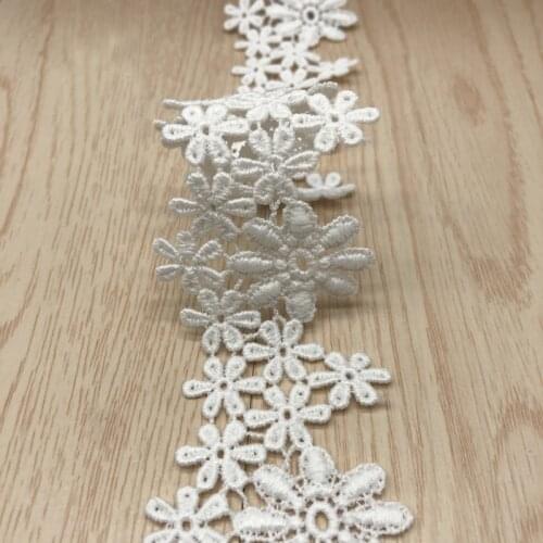 14yards 4.5cm white flower milk water-soluble polyester embroidery lace trim fabric ribbon lace wedding dress DIY accessories