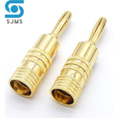 2pcs/1 pairs copper gilded BANANA PLUG Gold-plated 4MM Banana Connector with Screw Lock For Audio Jack Cable Speaker Plugs