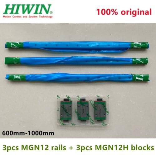 3pcs Hiwin linear rail MGN12 600 650 700 750 800 850 900 950 1000 mm MGNR12 guide + 3pcs MGN12H blocks carriage 3D printer CNC