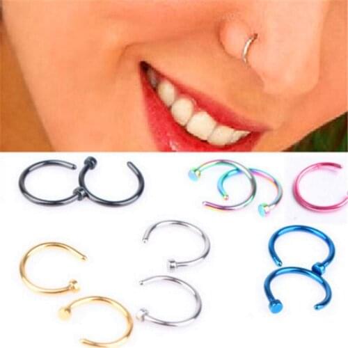 40pc/lot Cute Girl Medical Stainless Steel Nose Ring Women Indian Fake Piercing Clip Hoop Stud Body Jewelry Wedding Party Gift