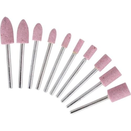 1/8 Shank 10pcs Abrasive Mounted Stone Set Grinding Burr Wheel For Dremel 4000 3000 Dremel Rotary Tools 4mm/5mm/6mm/8mm/10mm