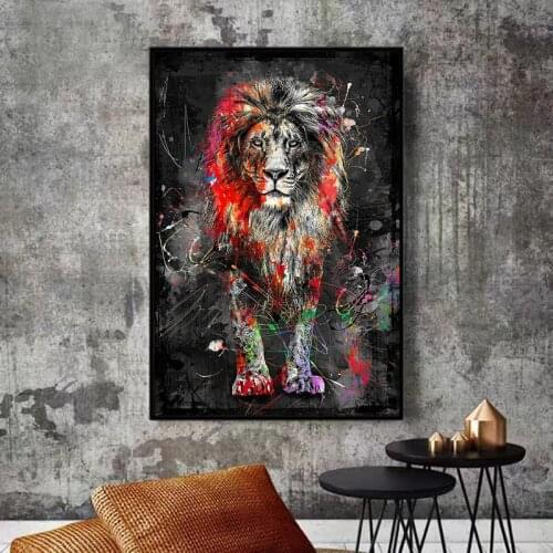 Abstract Colorful Lion Painting Modern Animal Wall Art Picture Cuadros for Artwork Poster Canvas Painting Home Decoration