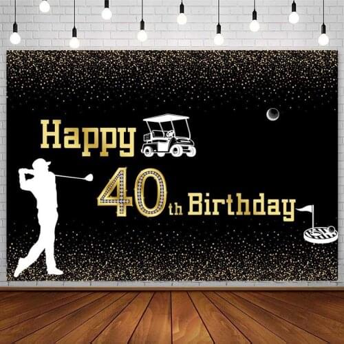 Avezano 40th Happy Birthday Party Backdrops Golf Gold Black Shiny Adult Photography Backgrounds Studio Photozone Photocall Decor