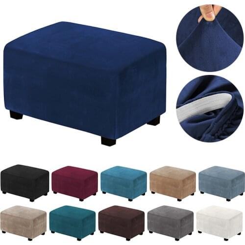 Velvet Ottoman Slipcovers Form Fit Rectangle Footrest Washable Removable Sofa Covers Footstool Protector Accessories