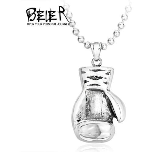Beier new store 316L Stainless Steel pendant necklace Huge Heavy Black Boxing Match Boxglove Pendant jewelry LLBP8-117P