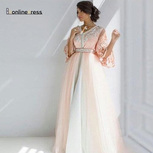 Bbonlinedress Moroccan Kaftan Evening Dresses Embroidery Appliques Long Evening Dress Full Sleeve Arabic Muslim Party-Dress