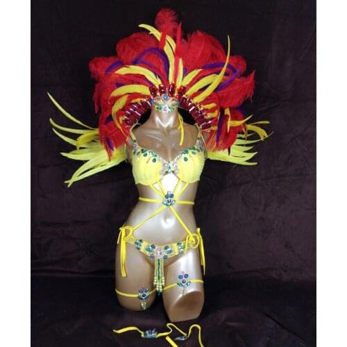 Free shipping 2016 hot selling Sexy Samba Rio Carnival Costume yellow Feather Head piece