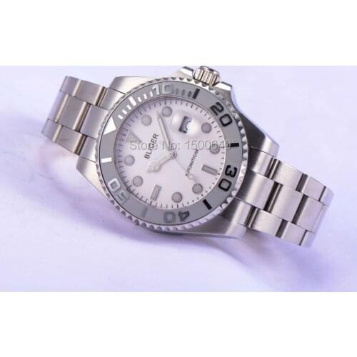 43mm Automatic Bliger white dial Sapphire Glass Ceramics Bezel Mens Watch 1888