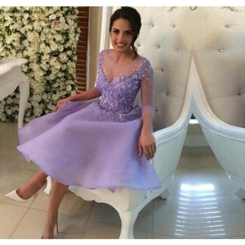 Cheap Short Three Quarter Sleeve Cocktail Dress Fashion With Appliques Club Wear Homecoming Party Dress Plus Size Custom Make