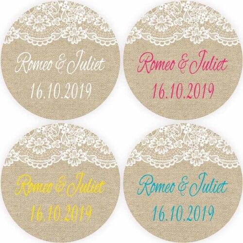 DouxArt 100 Pieces Personalized Wedding Stickers, 4CM Lace Wedding Favors Labels Baptism Communion Party Decoration Seals