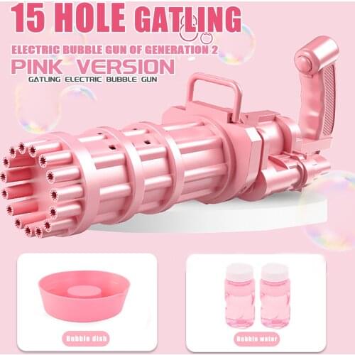 Cute Pink Girl Electric Bubble Machine Fifteen Hole Huge Amount Automatic Bubble Machine Summer Gatling Bubble Gun Toys For Kids