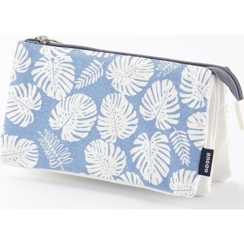 Three Compartment Canvas Pencil Bag Double Zipper Pen Case Kawaii School Supplies Cute Stationery Holder Organizer