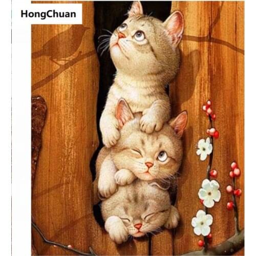 "Three Cute Cats" 5D DIY Square/Round Diamond Painting Mural Mosaic Cross Stitch Home Decoration Christmas Gift Hand Sticker