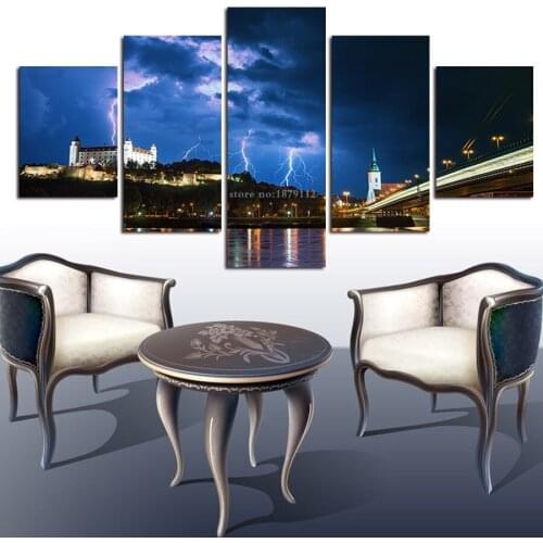 Spray Paintings Cuadros Decoracion 5 Lightning City Night Poster Modern Home Decoration Wall Decorative On Canvas HD Pictures