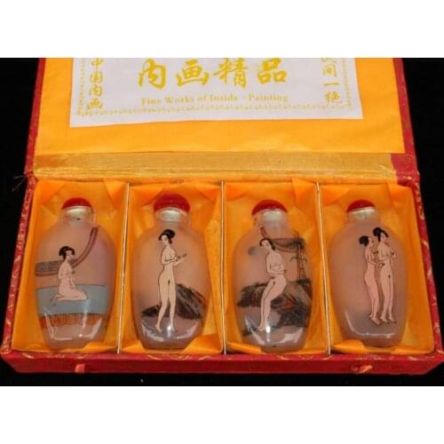 China Coloured glaze Naked female picture snuff bottle A set