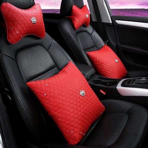 KKYSYELVA Leather Car Headrest Pillow Neck Pillows Lumbar Support for Office Chair Waist Back Support Car Styling