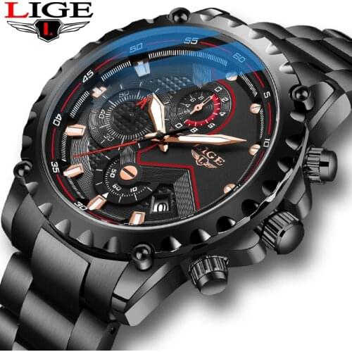 LIGE New Mens Watches Stainless Steel Waterproof Watch Men Fashion Sport Quartz Watch Men business Date Clock Relojes Hombre+Box