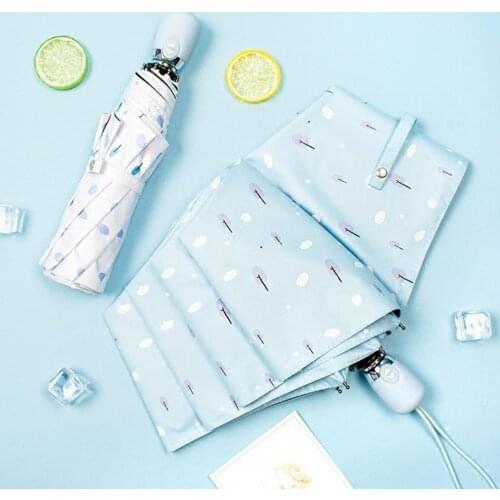 Small Fresh Forest Automatic Tri-fold Windproof Rainproof Anti-UV Vinyl Umbrella