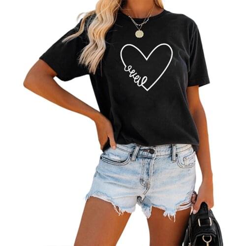 New Summer Women T-Shirt Black S / M / L / XL / XXL Round Neck Short Sleeve Shirt With Heart-Shaped Letter Print Fashion