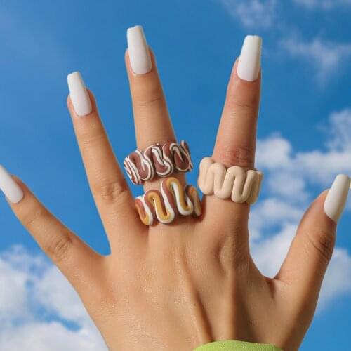 NEW Vintage Colorful Irregular Stripe Ceramic Clay Rings For Women Handmade Geometric Trendy Wave Wide Ring Party Jewelry Gifts