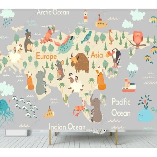 Papel de parede Hand drawn children cartoon world map 3d wallpaper children bedroom wall papers home decor